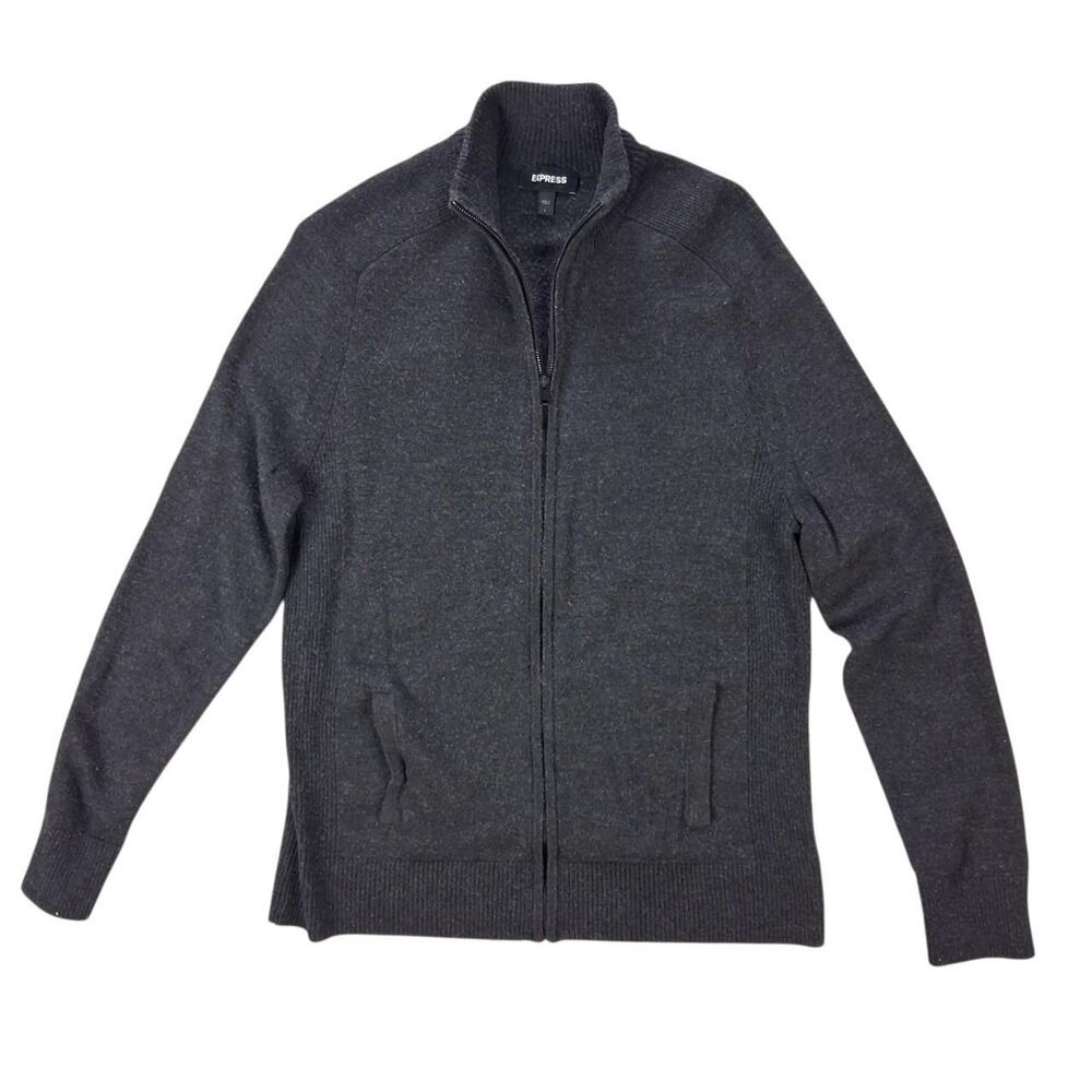 Express Merino Wool Zip Up Sweater Men’s Large Charcoal Gray